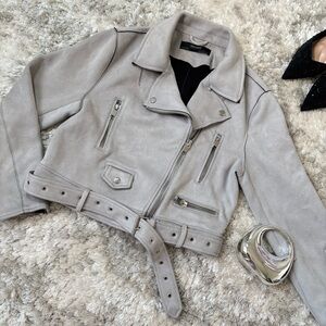 ZARA Gray Faux Leather Biker Jacket